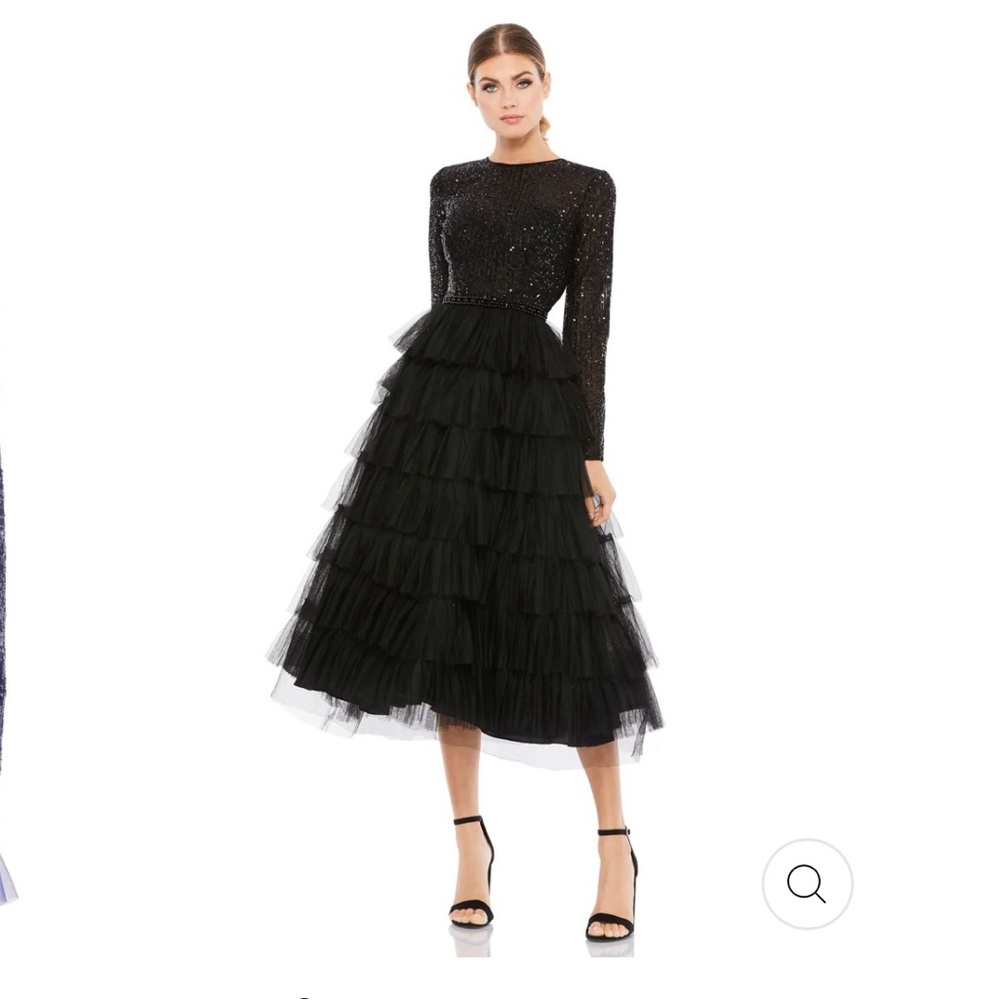 Mac Duggal Long Sleeve Ruffle Tiered Midi Dress Size 4